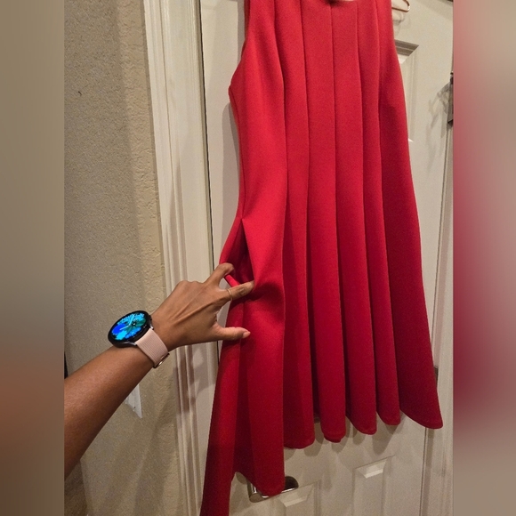 Donna Karan Red Pleated Dress - Picture 2 of 4